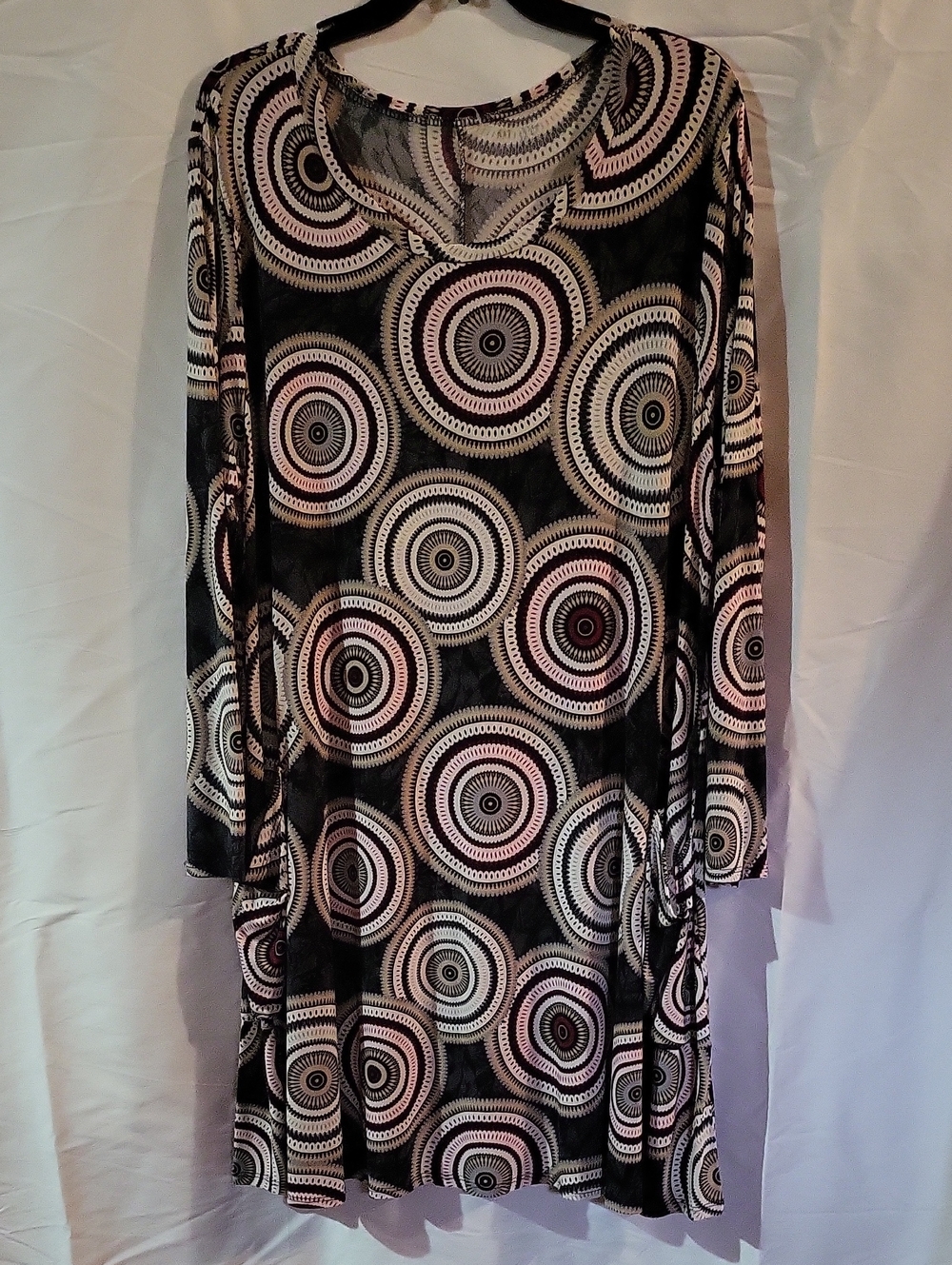 Circular Print Long Sleeve Women's Dress in Black and White